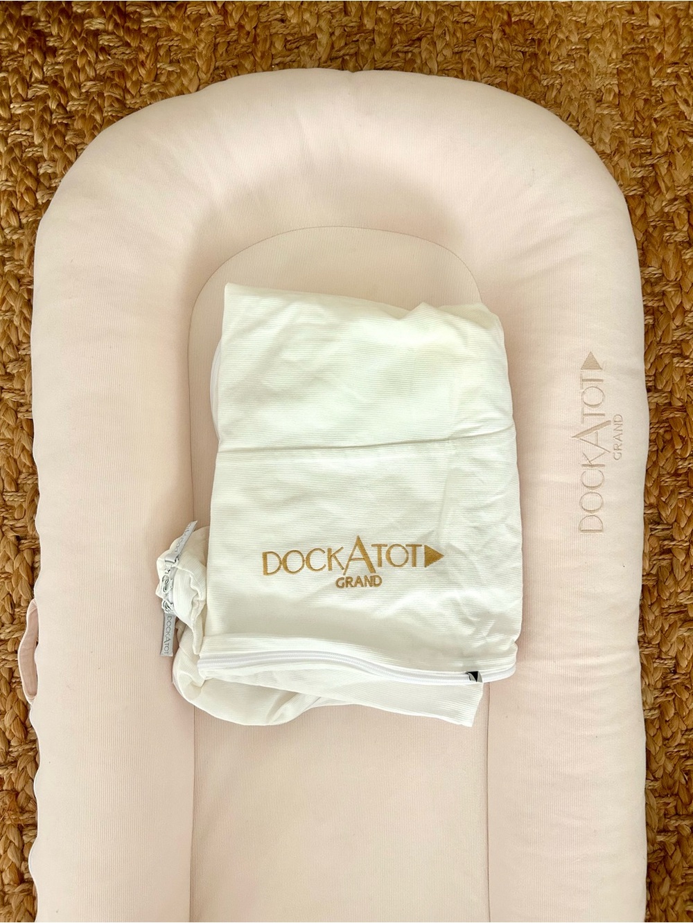 Light Pink Corduroy DockATot Grand With Additional White Cover